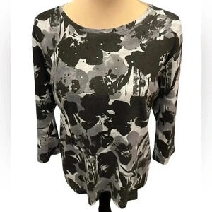 Nicki by Nicole Miller 'Grey Floral Pond' Print Black & Silver Bling, 3/4 Sleeve